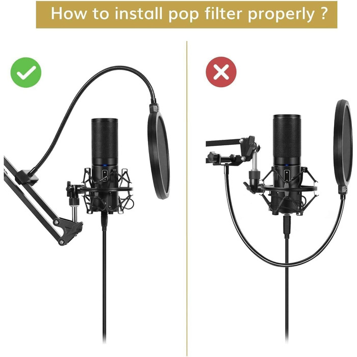 TONOR Тримач для мікрофона T20 (Великий) з регульованим штативом, поп-фільтром та адаптером 3/8' - 5/8'