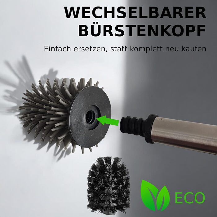 Набір для чищення унітазу з ручкою з нержавіючої сталі - 2 насадки, для ванної кімнати, гігієнічний, антибактеріальний