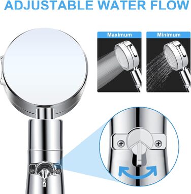 Насадка для душу зі шлангом 2м, фільтрована ручна лійка з високим тиском, економія води з мінеральними кульками, 5 режимів, стоп-функція для жорсткої води, видалення залишків хлору, бактерій та важких металів (срібляста з шлангом)