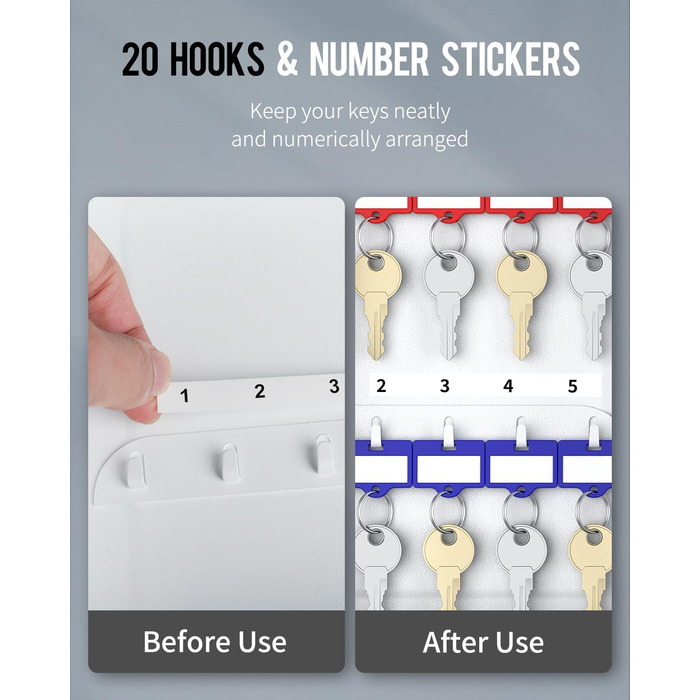 Шкафчик для ключів Uniclife на 60 позицій з комбінацією та ключовим замком, цифровий, з регульованими полицями (20 ключів, білий)