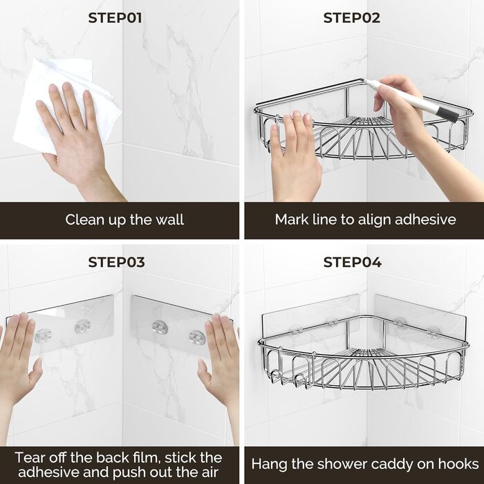 Orimade Corner Shower Shelf, No Drilling Required, Adhesive Shower Shelf - Stainless Steel - SUS304 Shower Shelf - 2 Pieces