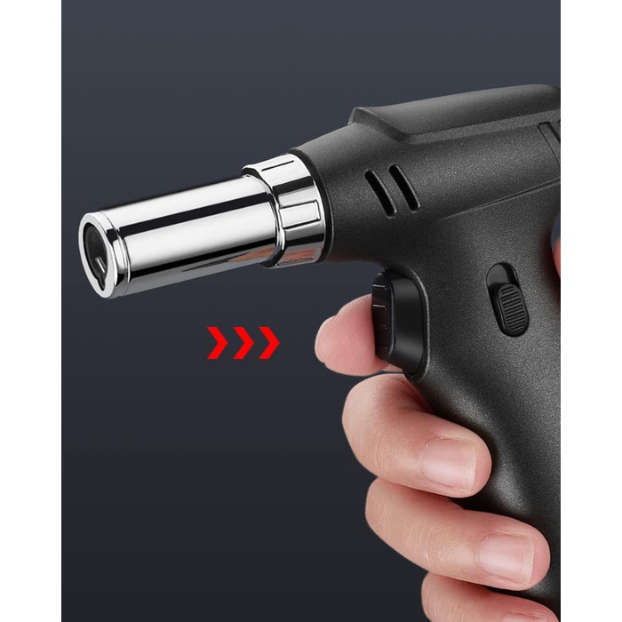 Кулінарний пальник-газовий обпалювач ibforcty, багаторазовий кухонний пальник з регулюванням полум'я та замком безпеки для десертів, крем-брюле та BBQ, чорний