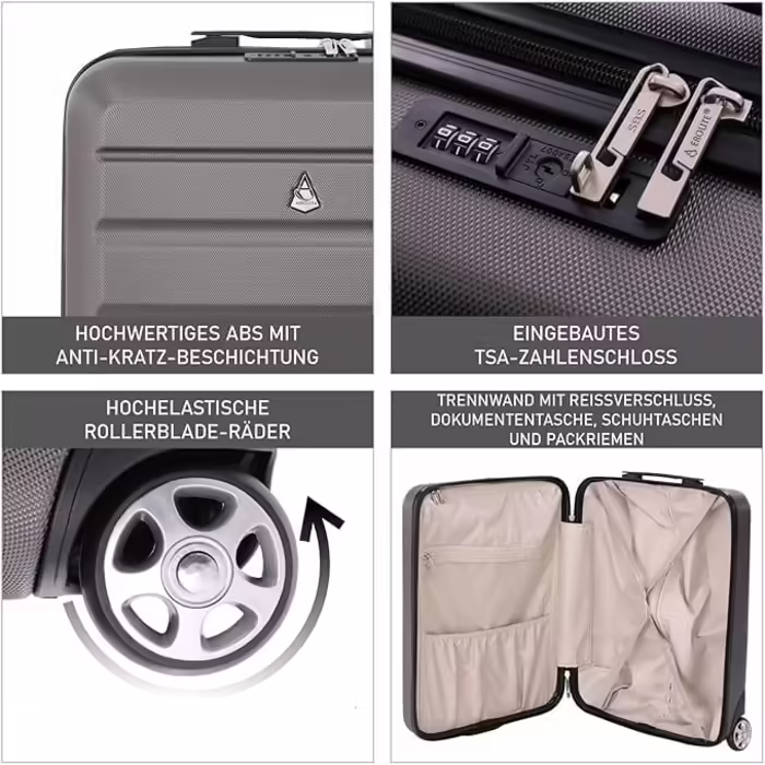 Aerolite 55x40x20cm Lufthansa, Eurowings, TUI, SunExpress, Condor, Ryanair Priority 2-wheel hard-shell carry-on luggage, hand luggage, hand luggage suitcase, cabin trolley, trolley suitcase 55x40x20 Grey
