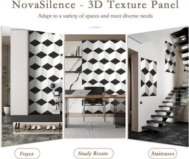 Акустичні панелі JBER для стін самоклеючі, шумопоглинаючі 3D-панелі для студії, офісу та дому, гексагональні (12 шт), 30×30×1 см, чорно-білі