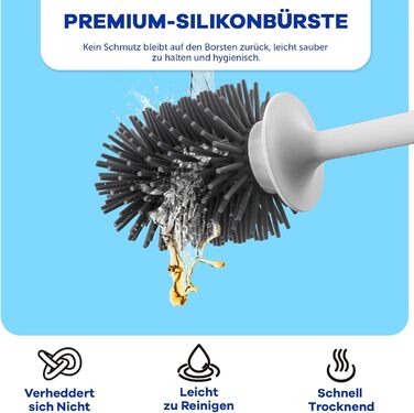 Силіконова щітка для унітазу Klobürste - антибактеріальна, з кріпленням на стіну, швидковисихаюча, для глибокого очищення, без розбризкування