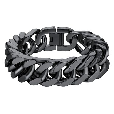 Чоловічий браслет Richsteel з нержавіючої сталі, срібно-золотий/чорний, 17 мм, 19 см, кубинський ланцюг, подарункова коробка