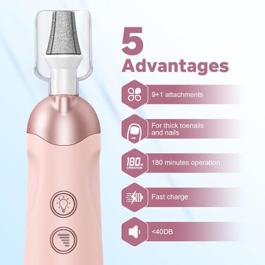 Електричний набір для манікюру та педикюру AOMEES з 9 насадками, LED-підсвічуванням та сумкою (Тюльпан)