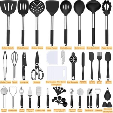 Набір кухонних аксесуарів Umite Chef 43 шт. з силікону, чорний - для антипригарного посуду
