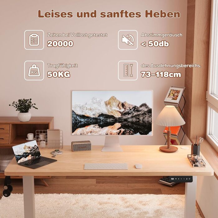 Devoko Electric Standing Desk with Memory - 160x60cm Beige