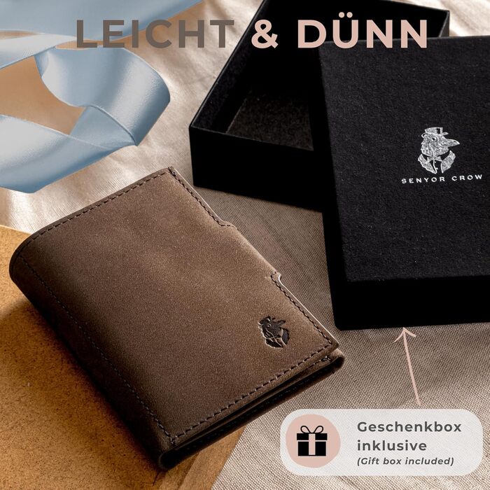 SENYOR CROW® Slim Wallet with Coin Pocket and RFID Protection | NewGen Wallet made of Genuine Leather | High-Quality Wallet | Card Holder for 11 Cards | Brown