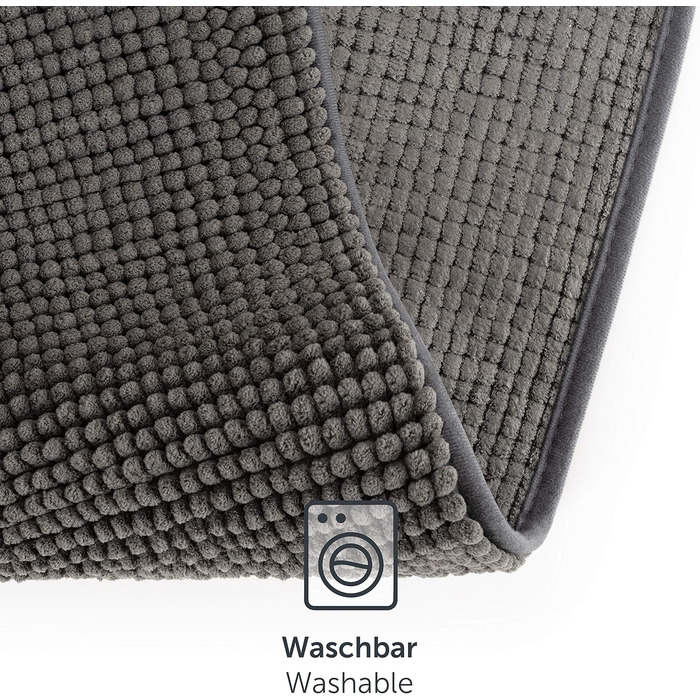 Килимок для ванної кімнати Blumtal Chenille 40x60 см - сертифікований Oeko-TEX, неслизький, миючий, сірий (темно-сірий)