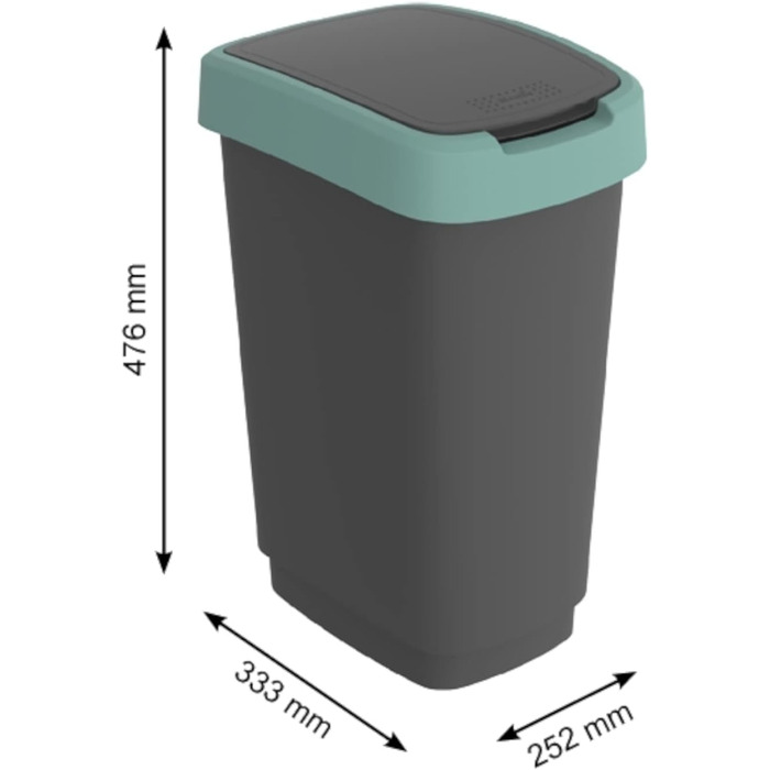 Відро для сміття Rotho Twist 25л з кришкою, пластик (PP), BPA-free, чорний/сріблястий, 25л, 33.3 x 25.2 x 47.6 см