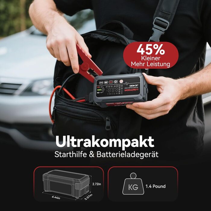 Бустер-стартер LOKITHOR JC400 для автомобіля 2500A, зовнішній акумулятор (Powerbank) та зарядний пристрій 6V/12V