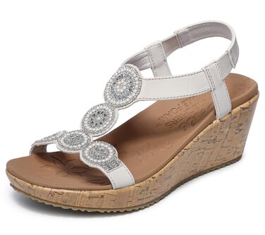 Босоніжки жіночі Skechers Beverlee Date Glam на танкетці, кремовий колір, 38 EU