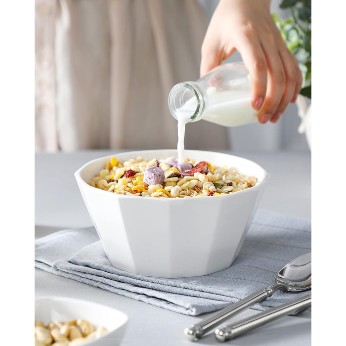 Набір мисок MALACASA Serie Regular (4 шт.) – 800 мл, 1020 мл, кераміка, для мюслі, супу, рамен (білий)