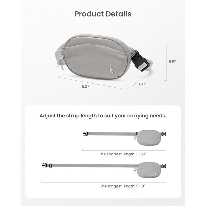 tomtoc жіноча поясна сумка-слінг з RFID захистом, 1.5 л, для подорожей, повсякденного використання, фестивалів, спорту, туризму, зелена (сіра)