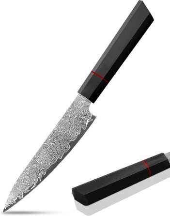 Японський ніж кухарський з дамаської сталі Plys: професійний ніж шеф-кухаря з чорним дерев'яним руків'ям, ніж для фруктів