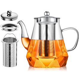 Скляний чайник для чаю STNTUS 1.2л з ситечком та підігрівачем з нержавіючої сталі, заварник для листового чаю