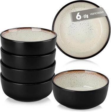 Набір посуду Steingut 24 шт. vancasso AMBER: 6 обеденних, десертних та супових тарілок, супові миски, реактивна глазур, безпечний для миття в посудомийній машині