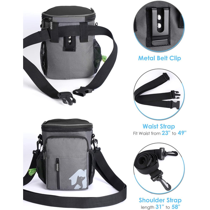 Набір для прогулянки з собакою: ласощі Hundeleckerlis, кликер для тренувань, поясна сумка з дозатором кульок для прибирання (сірий/чорний)