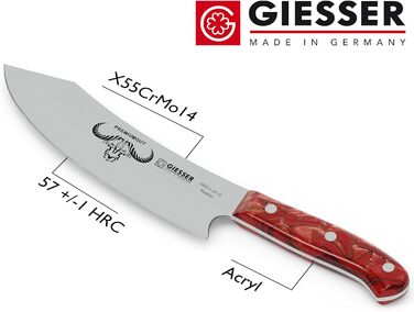 Ніж кухарський Giesser Red Diamond 20 см, PremiumCut No 1, Німеччина - професійний кухонний ніж з нержавіючої сталі, червоний акрил