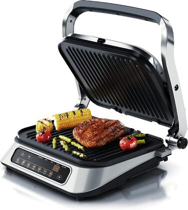Arendo Electric Grill with Digital Control - 1900W Multi-Function Grill & Sandwich Maker - Stainless Steel, 7 Programs, Easy Clean