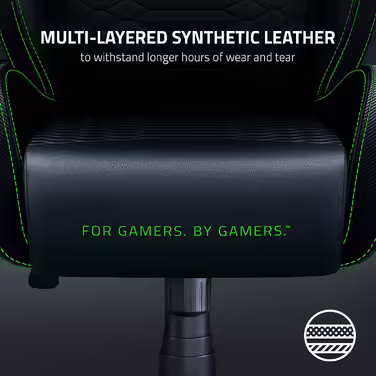 Razer Iskur X - Ergonomic Gaming Chair (Desk Chair / Office Chair, Ergonomic Design, Multi-Layered Faux Leather, High-Density Foam Padding) Black/Green | Standard Green Iskur X