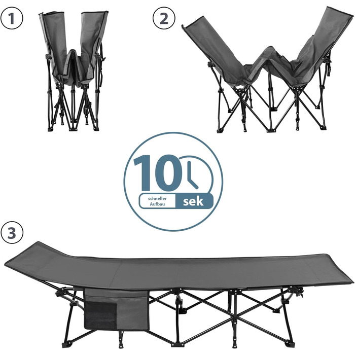 Кемпінгове ліжко Alpidex: складане, для відпочинку, з кишенею, сіре