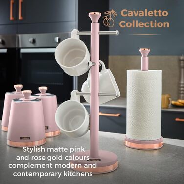 Tower T826132PNK Cavaletto Beaker Stand with Stainless Steel Stopper, Soft Base, Marshmallow Pink and Roségold
