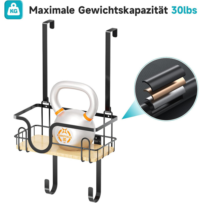 Настінна підставка для прасувальної дошки з кріпленням над дверима, чорна, з великим кошиком та знімними гачками