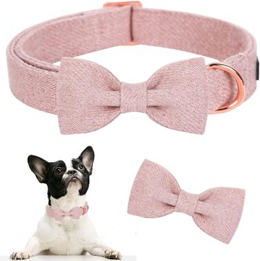 Нашийник для собак дівчаток Aring Pet: бавовняний, з бантиком, регульований, рожевий (M)