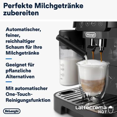 De'Longhi Magnifica Start ECAM222.60.BG, fully automatic coffee machine with LatteCrema milk system for automatic cappuccino, 4 direct selection buttons, soft-touch control panel, 