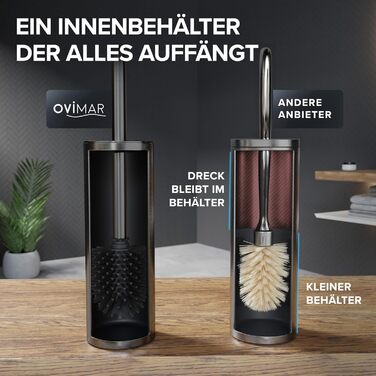 Торгова ручка для унітазу Ingoy | Силіконова щітка для унітазу | Чорна | з нержавіючої сталі з кришкою, для ванної та гостьового WC | Замінний насадок | Стильний дизайн (Бронза À Canon)