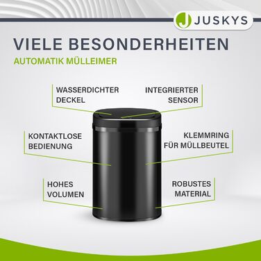 Відро для сміття Juskys з датчиком руху, 60 л, біле - кутовий контейнер з кришкою для сміттєвих пакетів, нержавіюча сталь, безконтактне відкривання