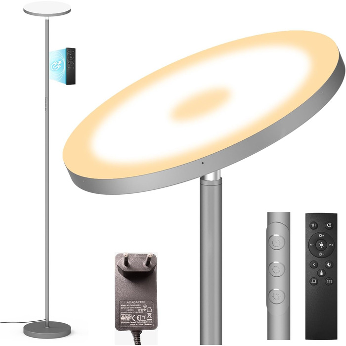 Стеляна LED-лампа Stehlampe для вітальні, 4200LM з регулюванням яскравості, пультом та сенсорним керуванням, 36W, сірий колір