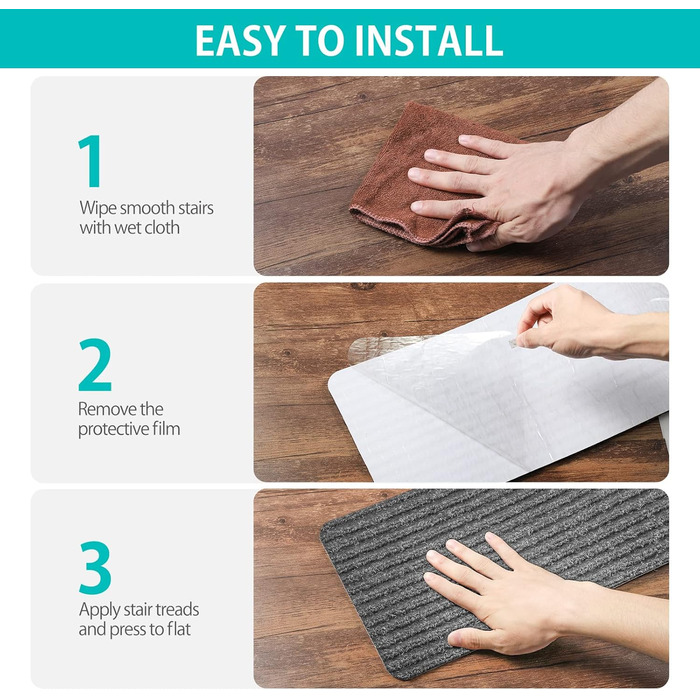 Килимок на сходи ToStair, 20x76 см (15 шт.) - антиковзка підкладка для сходів, захист для дерев'яних ступенів, килимки на сходи для дому (сірий)