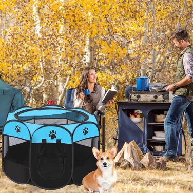 Клітка-вигул для цуценят та котів, клітка-вигул для собак, клітка для тварин, 114x114x58 см (Блакитний)