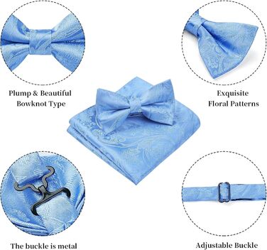 Метелик HISDERN для чоловіків однотонний, регульований, для вечірки, весілля (B, небесно-блакитний 2)