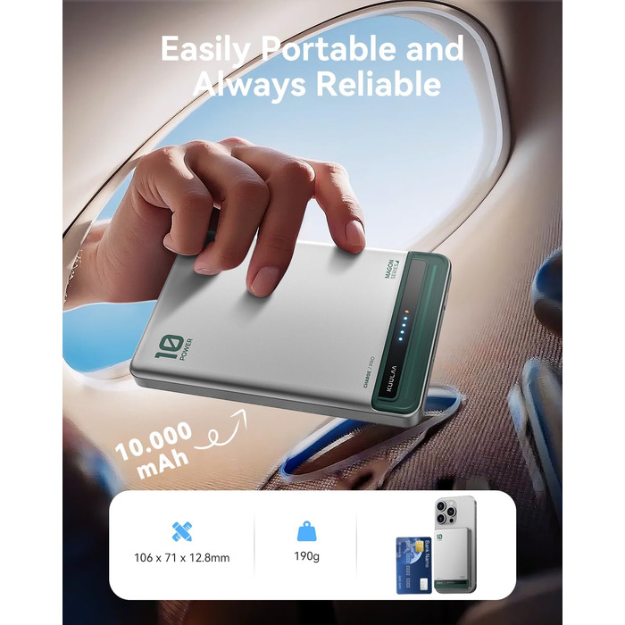 Powerbank Kuulaa Ultra Slim Magsafe 10000mAh з PD 20W, USB-C, для iPhone 17/16/15/14/13/12/Pro/Pro Max