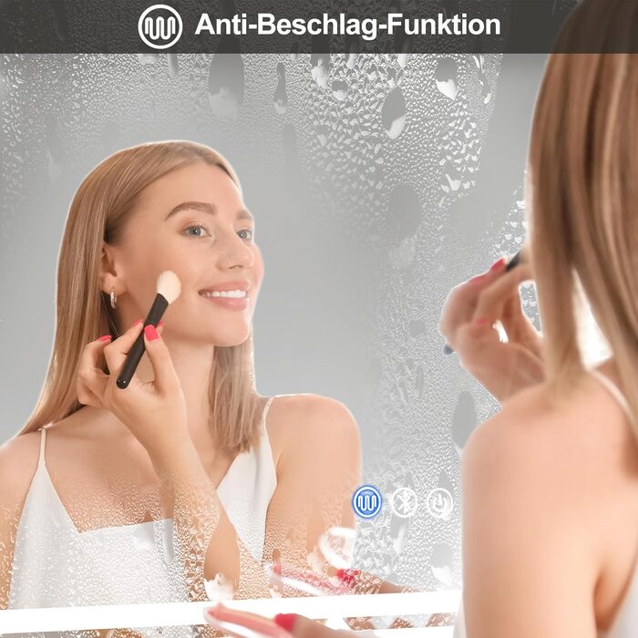 Дзеркало для ванної кімнати зі світлодіодним підсвічуванням 50x70 см, з сенсорним вимикачем, Bluetooth (80x60 см)