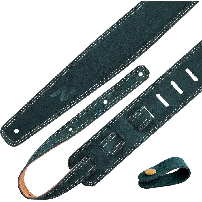 Гітарний ремінь Nefelibata з повного зерна шкіри, 2,5 см, з підкладкою з піни та петлею для кабелю, для акустичної, бас та електрогітари (темно-зелений)