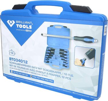 Набір ударних викруток BRILLIANT TOOLS BT034012, 12 шт, з ковпачком для ударів [KS TOOLS]