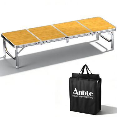 Складний кемпінговий стіл Anbte 60x40 см, алюмінієвий, регульована висота (3 положення), жовтий, з сіткою для зберігання, вантажопідйомність 30 кг