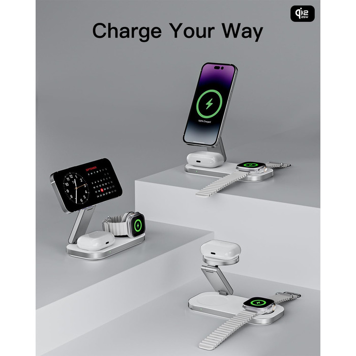 Бездротовий зарядний пристрій 3-в-1 MagSafe для iPhone, Apple Watch та AirPods Pro (Darkish)