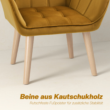 HOMCOM Ear Chair Single Chair Recliner with Velvet, Scandinavian Design, Raised Legs, Velvety Polyester, Yellow 67x61.5x71 cm