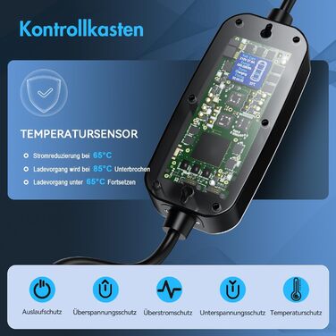 Кабель для зарядки електромобіля Type 2, 3.68kW, 6м, 16A, з цифровим дисплеєм та таймером, для PHEV та EV