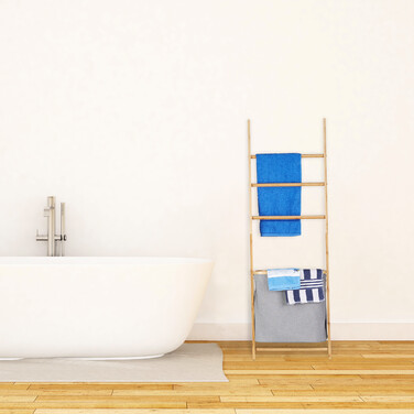 Relaxdays Bamboo Towel Rack with Laundry Bag