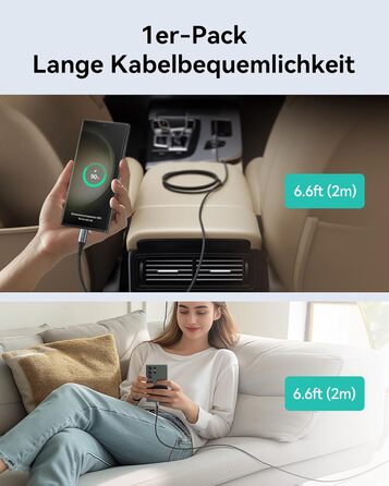 Кабель USB-C 100W, 2м, чорний: для iPhone, Samsung, Pixel, iPad, MacBook