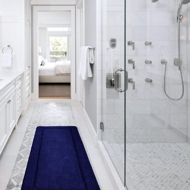 SOANNY Bath Mat Set - 2 Pack Microfiber Bathroom Rugs - Non-Slip & Water Absorbent - 53x86 cm & 50x50 cm - Blue