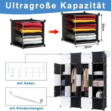 XMTECH DIY Closet System Wardrobe with Door, Shelf Closet, Coat Rack, Shoe Rack made of Plastic (10 Box Closet) (20 Hook Closet)
